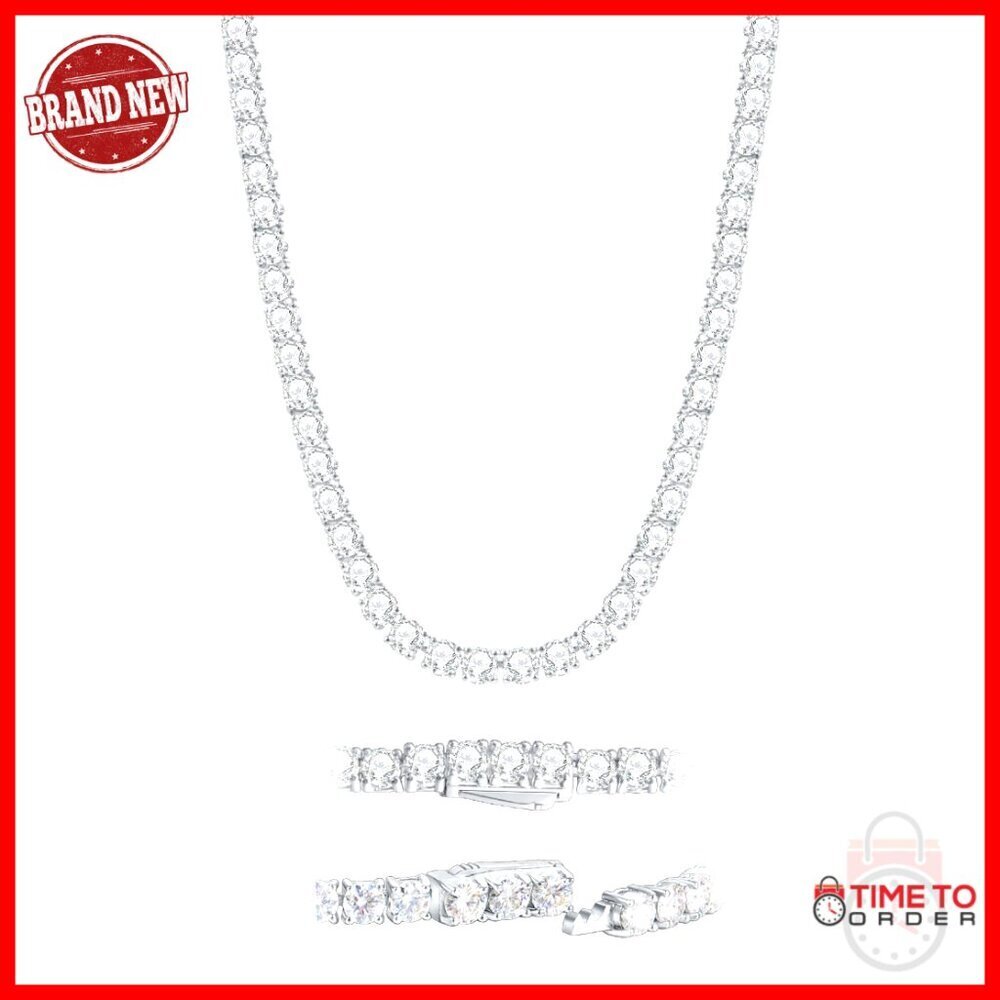 Moissanite Tennis Necklace 18k White Gold 925 Sterling Silver 14-22 Inch